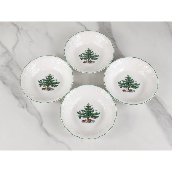 Nikko Happy Holidays Fruit Bowl Christmas 5 1/2" Green Trim x4 Japan w/ Box - Picture 2 of 15